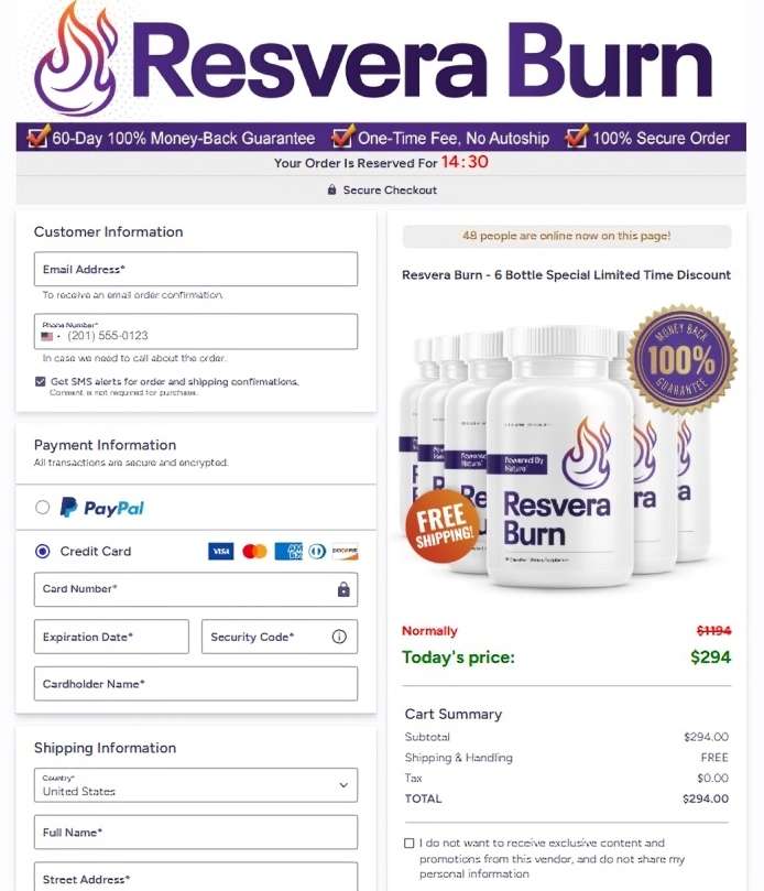ResveraBurn Secure Order Page — Checkout